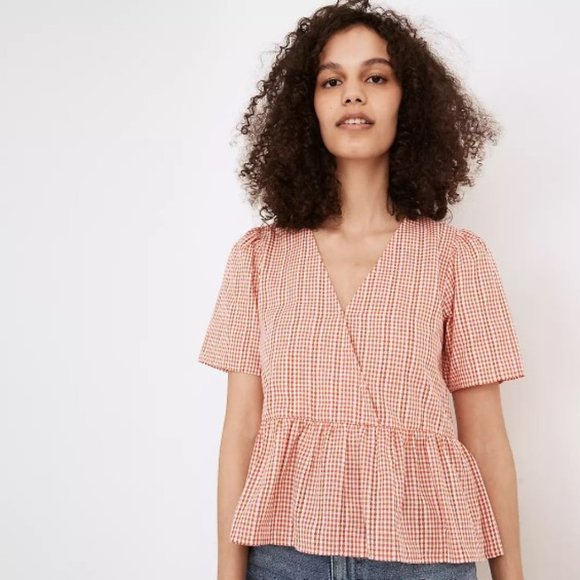 Madewell Tops - Madewell Crossover Peplum Top in Textured Gingham Check